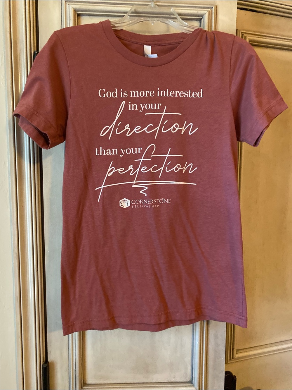 Bella+Canvas Women's Burgundy Crew Neck Short Sleeve Motivation shirt, Size S